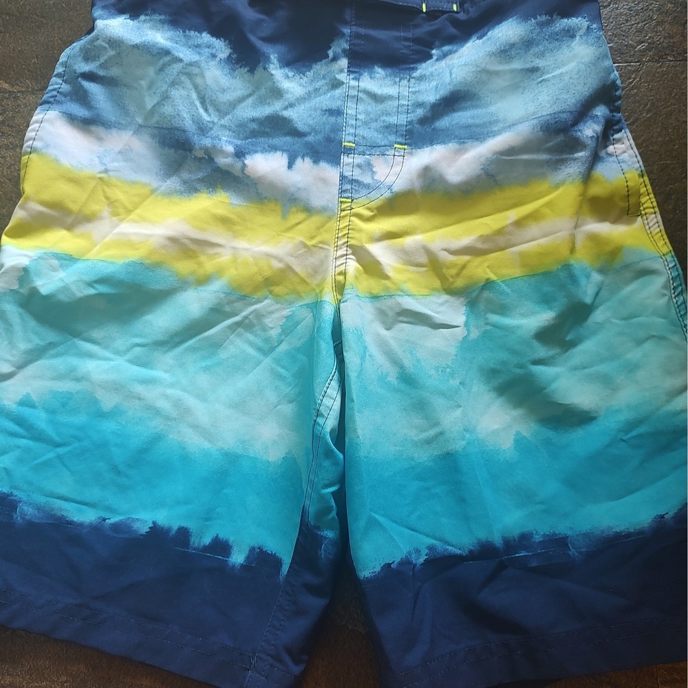 Wonder Nation Swim Trunks Boy L 10-12 Blue Yellow Excellent Tie Dye Board Shorts